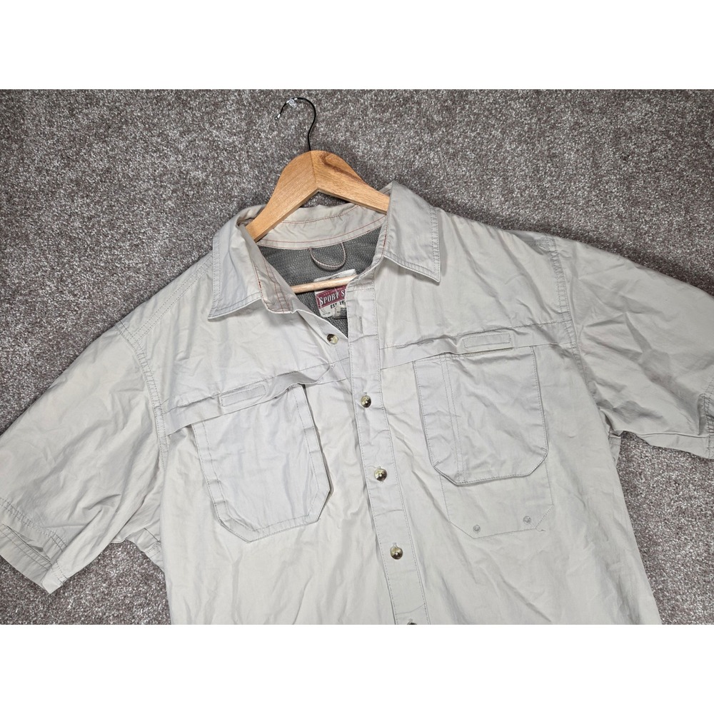 Eddie Bauer Sport Mens Vintage L Tan Short Sleeve Fishing Hiking Shirt Vent Back - Picture 2 of 11